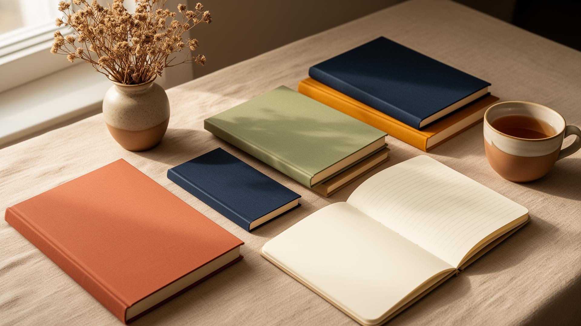 A warm collection of curated family-life books on a linen surface.