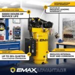 EMAX 80 Gal. 7.5 HP 3-Cylinder 1-Phase 175 PSI Silent Air Electric Air Compressor with Isolator Pads and Auto Drain HES07V080Y1 - Image 3