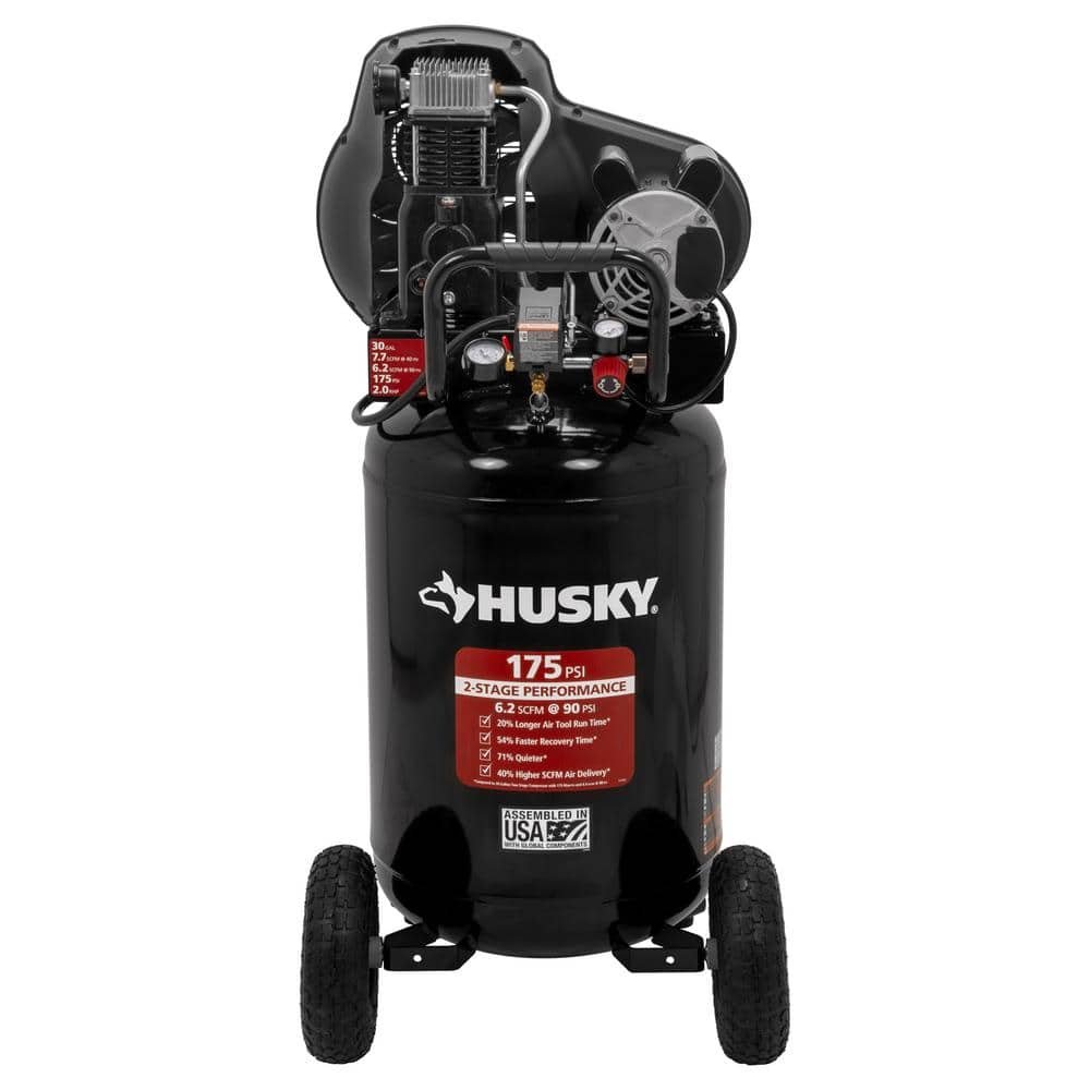 husky-portable-air-compressors-c304h-64_1000.jpg Husky 30 Gal. 175 PSI Oil Lubed Belt Drive Portable Vertical Electric Air Compressor C304H - Image 1