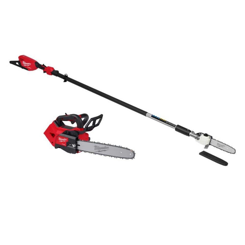 milwaukee-cordless-chainsaws-2826-20t-3013-20-64_1000.jpg Milwaukee M18 FUEL 10 in 18V Lithium-Ion Brushless Cordless Battery Telescoping Pole Saw w/14 in Top Handle Chainsaw (2-Tool) 2826-20T-3013-20 - Image 1