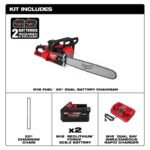 Milwaukee M18 FUEL 18V 20 in. Brushless Cordless Dual Battery Chainsaw Kit w/ Extra Chain, (2) 8.0 Ah FORGE Batteries, Charger 2827-22-49-16-2752 - Image 2