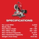 Milwaukee M18 FUEL 18V 10 in. Lithium-Ion Brushless Cordless Dual Bevel Sliding Compound Miter Saw Kit with One 8.0 Ah Battery 2734-21 - Image 8