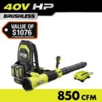 RYOBI 40V HP Brushless Whisper Series 180 MPH 850 CFM Cordless Battery Backpack Leaf Blower with 8.0 Ah Battery and Charger RY40HPLB02K