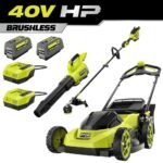 RYOBI 40V HP Brushless 20 in. Cordless Battery Walk Behind Push Mower, Blower & String Trimmer w/ (2) Batteries & (2) Chargers RY40HPLM06K-RY40HPCK202K
