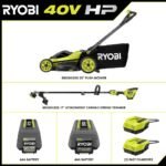 RYOBI 40V HP Brushless 20" Cordless Battery Walk Behind Push Lawn Mower w/ 40V 17" String Trimmer, (2) Batteries & Chargers RY40HPLM06K-RY40HPST02K - Image 2