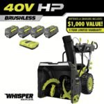 RYOBI 40V HP Brushless Whisper Series 24" 2-Stage Cordless Electric Self-Propelled Snow Blower - (4) 6 Ah Batteries & Charger RY40870