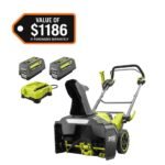 RYOBI 40V HP Brushless 21 in. Single-Stage Cordless Electric Auger Propelled Snow Blower with (2) 8.0 Ah Batteries & Chargers RY40HPSN02K2