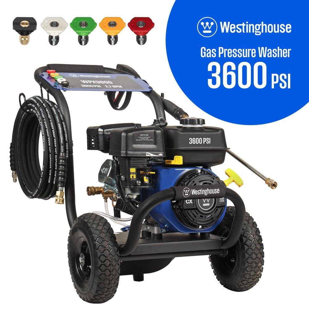 westinghouse-gas-pressure-washers-wpx3600-64_1000.jpg Westinghouse 3600 PSI 2.7 GPM 212cc Gas Powered Triplex Pump Cold Water Pressure Washer with 5-Quick Connect Nozzles WPX3600 - Image 1