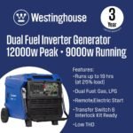 Westinghouse 12,000-Watt Remote Electric Start Dual Fuel Gas and Propane Powered Inverter Generator with CO Sensor iGen12000DFc - Image 2