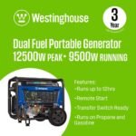 Westinghouse 12,500/9,500-Watt Remote Electric Start Dual Fuel Gas and Propane Powered Portable Generator w/ 50 Amp Outlet, CO Sensor WGen9500DFc - Image 2